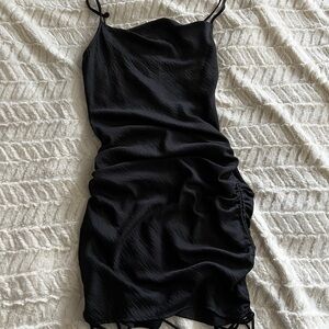 By Together Black Ruched Slip Dress with Spaghetti Straps